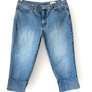 Live a Litttle Denim Capri High Rise Blue Washed Jeans Stretchy Cuff Hem Size 12